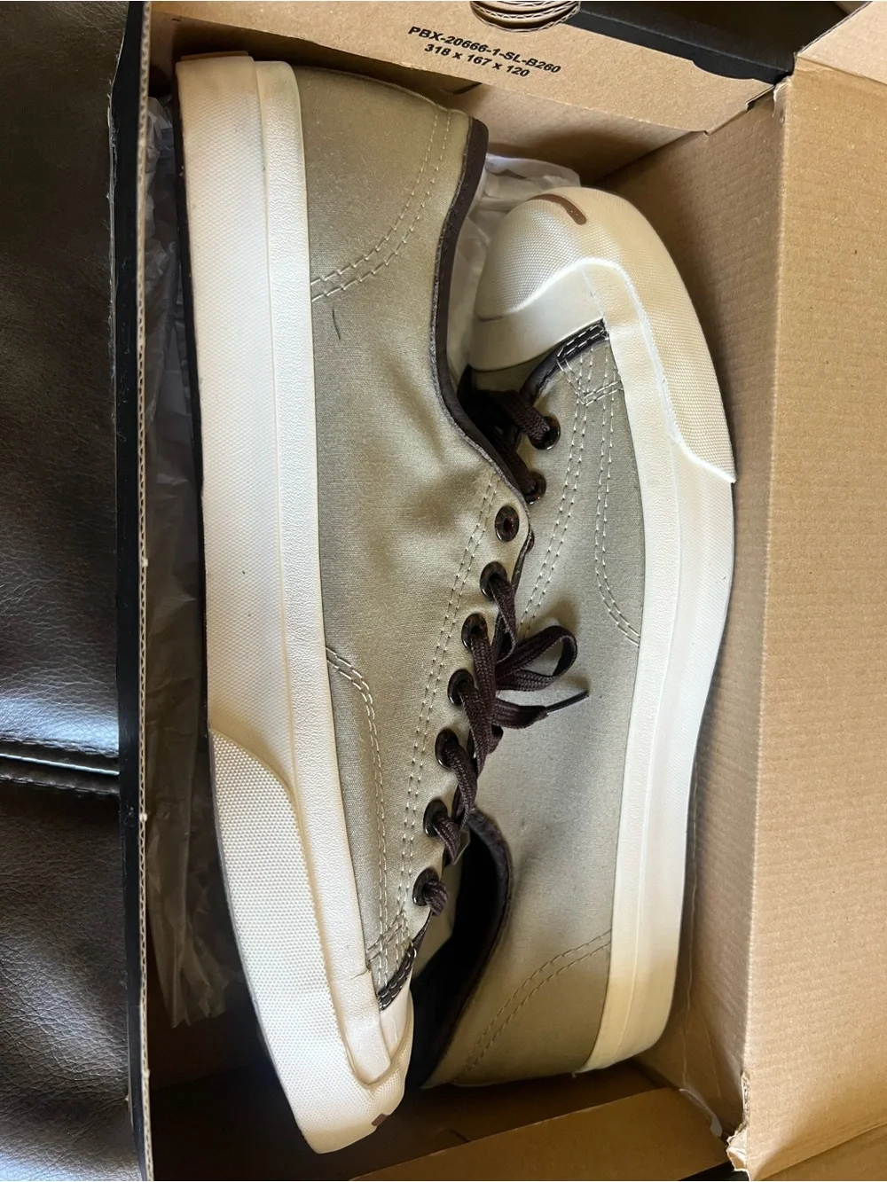 Converse Low Top Sneakers in Sage Green with Brown Trim - Picture 4 of 7